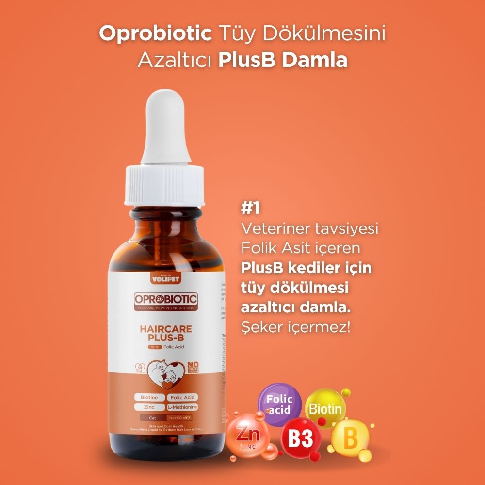 Oprobiotic PlusB Kediler İçin Tüy Dökülmesini Azaltıcı Damla 50ml (TÜY DÖKÜMÜ ÖNLEYİCİ)